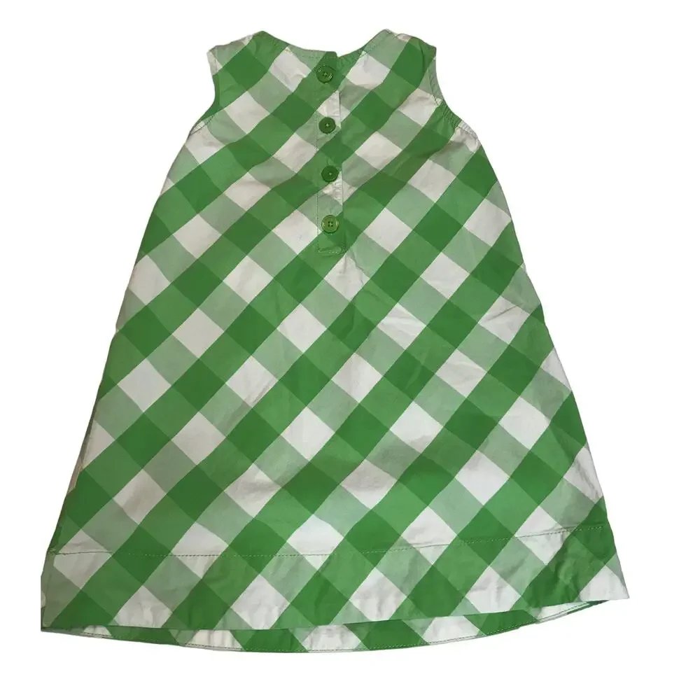 Carters Outfit Green Gingham Print Sundress Hot Pink Long Sweater Girls Size 4